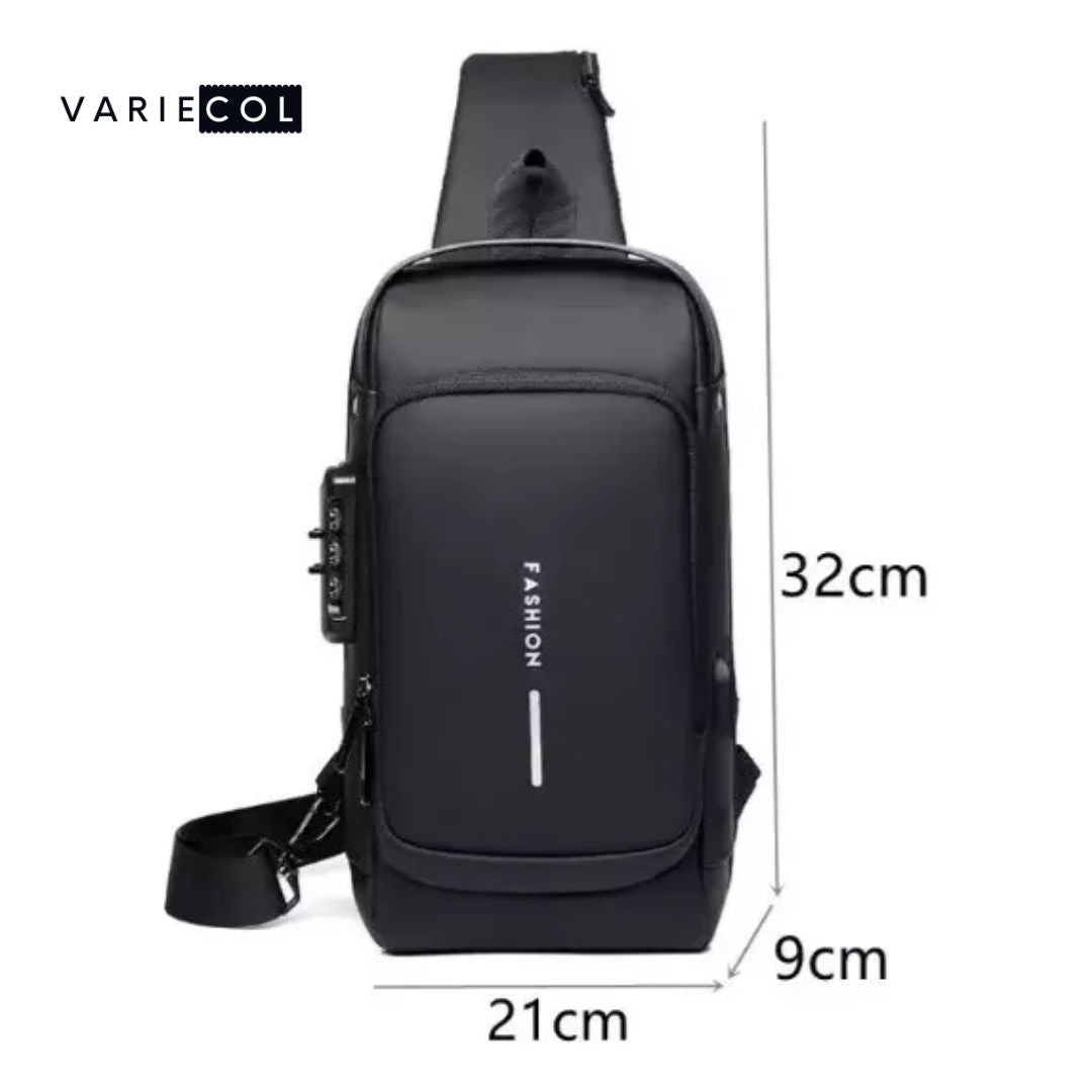 BOLSO IMPERMEABLE ANTIRROBO® CON CARGA USB EN FIBRA DE CARBONO