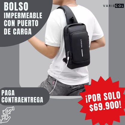 BOLSO IMPERMEABLE ANTIRROBO® CON CARGA USB EN FIBRA DE CARBONO