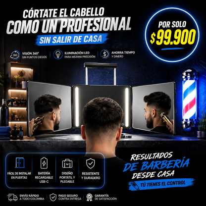 👉 Resultados de barbería desde casa con visión 360° real - Espejo Triptico 360