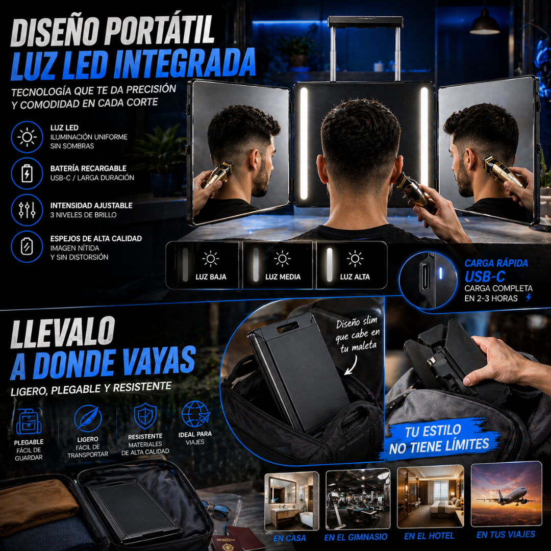 👉 Resultados de barbería desde casa con visión 360° real - Espejo Triptico 360