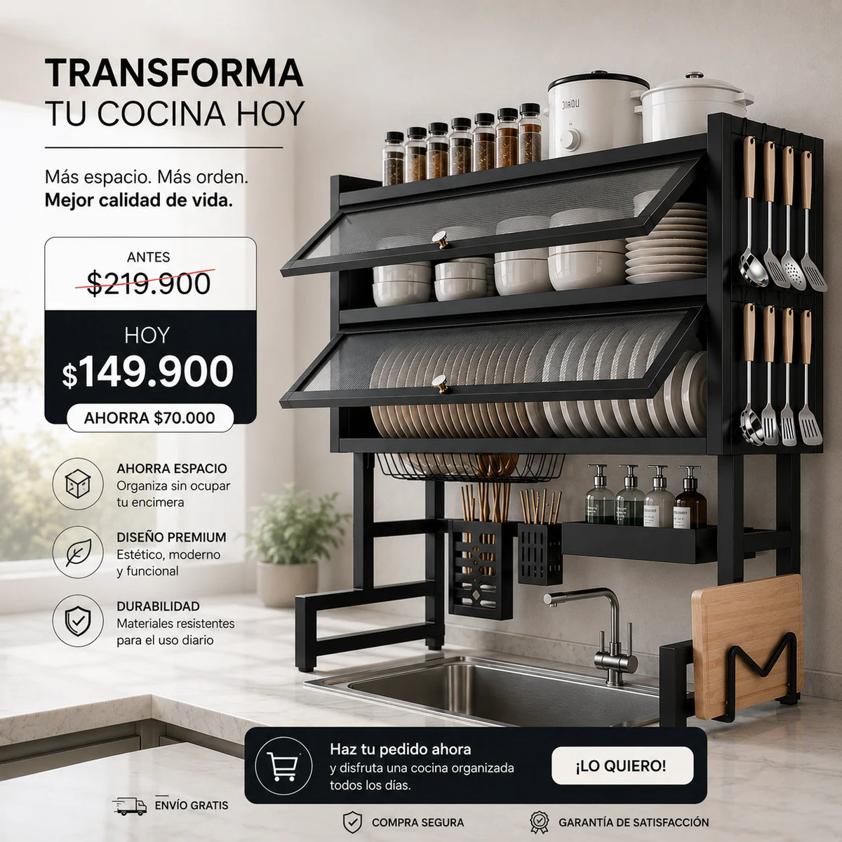 Escurridor Platos Cocina Con Gabinete Doble