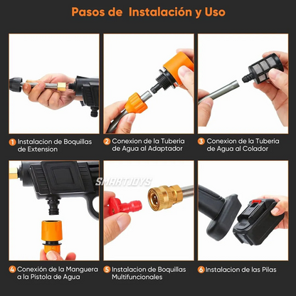 Hidrolavadora Portátil Inalámbrica 48V 2 Baterías – Boquilla 6 en 1 Incorporada