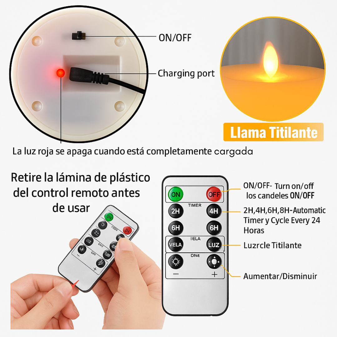 3 Velas Eléctricas Led Recargables